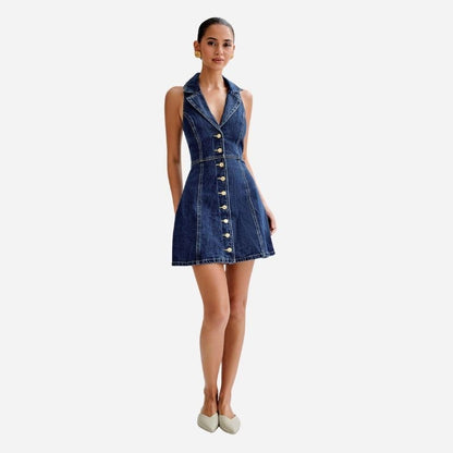 Denim halter mini dress women y2k sleeveless jean dress