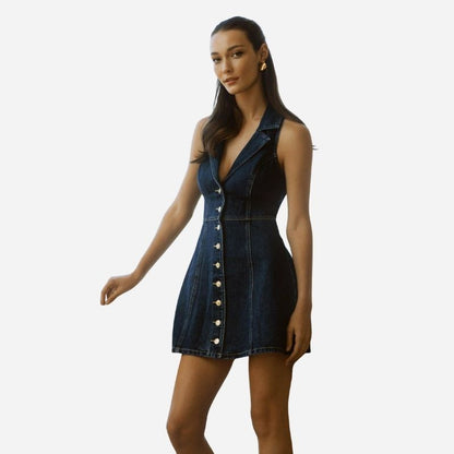 Denim halter mini dress women y2k jean dress