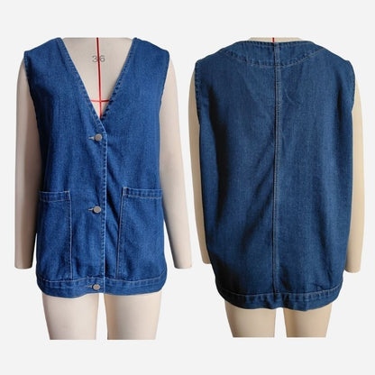 Sleeveless denim vest women jean waistcoat in navy, front and back views